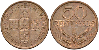 Португалия 50 сентаво 1974 KM 596 бронза 4126-556