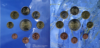 Финляндия евронабор из 8 монет + 5 евро 2007 90 лет независимости Финляндии, официальный набор в оригинальном буклете  биметалл  UNC 5-4-1-13