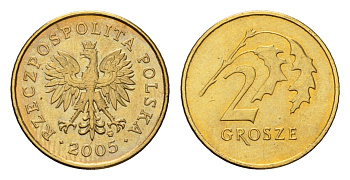 Польша 2 гроша 2005 Y 277 латунь UNC 4615-466