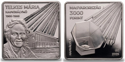 Венгрия 3000 форинтов 2025 Мария Телькеш, солнечная энергия, квадратная KM NEW медно-никель  PROOF  M75-02