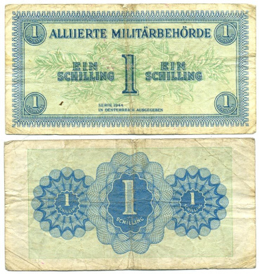 АВСТРИЯ 1 ШИЛЛИНГ 1944 ОККУПАЦИЯ СОЮЗНИКОВ, ВТОРАЯ МИРОВАЯ ВОЙНА Pick 103b бумага 3295-5-2-1