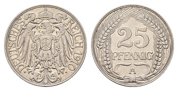 Германия 25 пфеннигов 1910 A KM 18, J. 18 никель 51-433