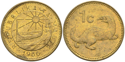 Мальта 1 цент 1986 ласка, горностай KM 78 никель латунь 4585-1137