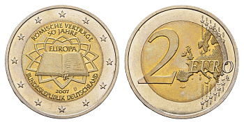 Германия 2 евро 2007 D, 50 лет подписанию Римского договора KM 259 биметалл aUNC 4693-953