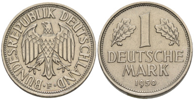 ФРГ 1 марка 1950 F, KM 110, J. 385 медно-никель 60-1217