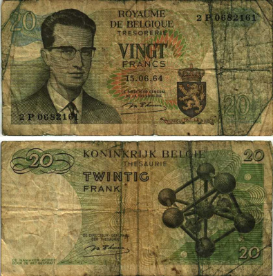 Бельгия 20 франков 1964 Бодуэн I, атомиум, d Haeze Pick 138 (1) бумага 7486-32-3-2