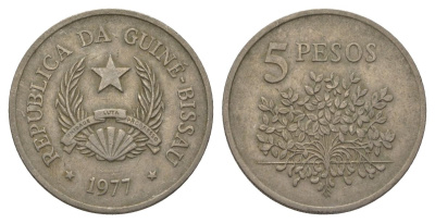 Гвинея-Бисау 5 песо 1977 KM 20 медно-никель 4626-545