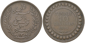 Тунис 10 сантимов 1891 KM 222 бронза 98-437