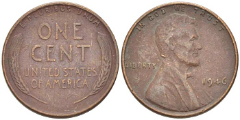 США 1 ЦЕНТ 1946 ЛИНКОЛЬН KM А132 медь цинк 3309-543