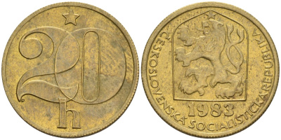 Чехословакия 20 геллеров 1983 KM 74 латунь 4152-841