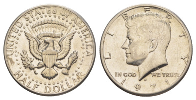 США 1/2 доллара (50 центов) 1971 D, Джон Кеннеди KM 202b медь плакированная медно-никелем aUNC 109-242