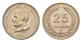 Сальвадор 25 сентаво 1986 KM 139a медно-никель UNC 4644-242