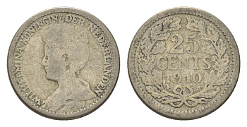 Нидерланды 25 центов 1910 Вильгельмина (1890-1948) KM 146 серебро 4623-726