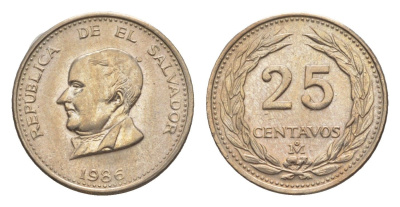 Сальвадор 25 сентаво 1986 KM 139a медно-никель UNC 4644-242