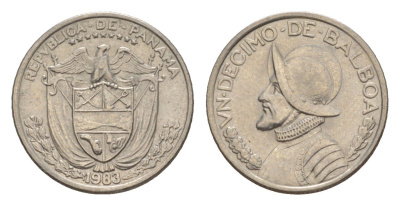 Панама 1/10 бальбоа (10 сентесимо) 1983 KM 10 медь плакированная медно-никелем aUNC 4644-165