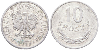 Польша 10 грошей 1977 Y AA47 алюминий 4614-628