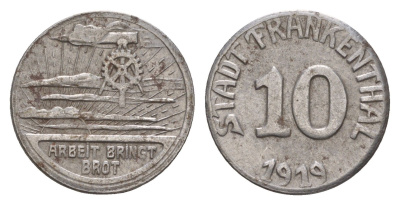 Франкенталь 10 пфеннигов 1919 Funck 135.13, Men05 7461.1, Men18 9382.1 железо 4659-336