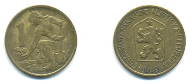 ЧЕХОСЛОВАКИЯ 1 КРОНА 1969 ЖЕНЩИНА САЖАЕТ ЛИПОВОЕ ДЕРЕВО KM 50 алюминиевая бронза 89-1837