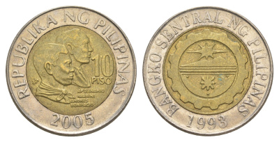 Филиппины 10 писо 2005 KM 278 биметалл 4635-1245