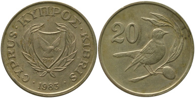 Кипр 20 центов 1983 KM 57.1 никель латунь 4380-946