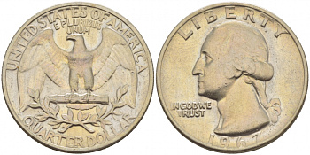 США 25 центов (квотер) 1967 Вашингтон KM 164а медь плакированная медно-никелем 4546-1246