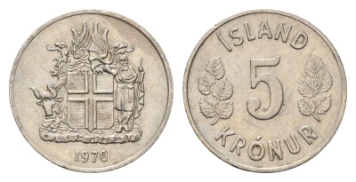 Исландия 5 крон 1970 KM 18 медно-никель 4687-864