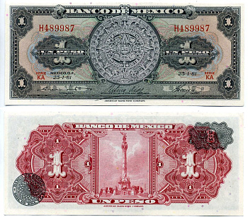 Мексика 1 песо 1961 25 января 1961 Pick 59g бумага aUNC 2196-18-1-1