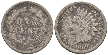 США 1 ЦЕНТ 1859 ИНДЕЕЦ, INDIAN HEAD медно-никель 100-1016