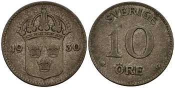 Швеция 10 эре 1930 Густав V (1907-1950) KM 780 серебро 4154-745