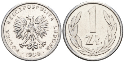 Польша 1 злотый 1990 MW KM 49.3 алюминий    4564-655