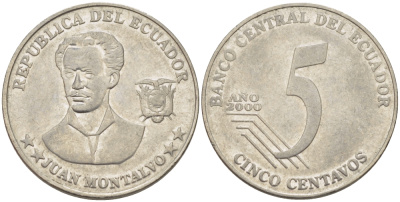 ЭКВАДОР 5 СЕНТАВО 2000 ХУАН МОНТАЛЬВО KM 105 сталь 31-333