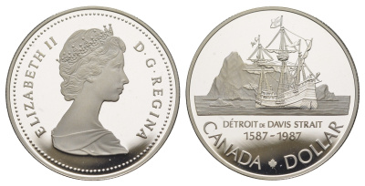 Канада 1 доллар 1987 400 лет открытию пролива Дейвиса KM 154 серебро PROOF 11-095-42