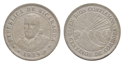 Никарагуа 10 сентаво 1939 KM 17.1 медно-никель 4640-967