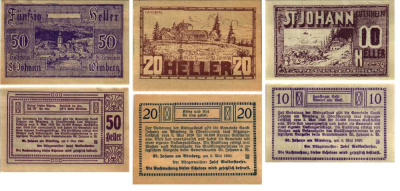 Австрия, Санкт-Йохан-на-Вимберге набор из 3 банкнот, 10, 20, 50 геллеров 1920 нотгельд, 5 мая 1920, Верхняя Австрия   бумага   7555-30-3-2
