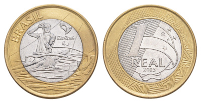 Бразилия 1 реал 2015 XV летние Паралимпийские игры, Рио-де-Жанейро 2016 - Параканоэ KM 706 биметалл UNC 4646-154