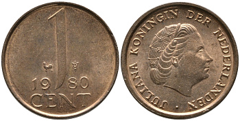 Нидерланды 1 цент 1980 Юлиана (1949-1980) KM 180 бронза 96-1245