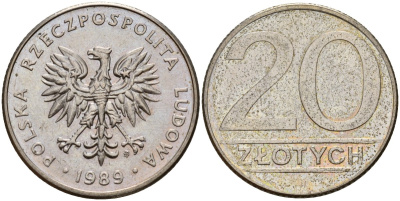 Польша 20 злотых 1989 MW Y 153.2 медно-никель 4187-741
