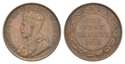 Канада 1 цент 1913 Георг V (1910-1936) KM 21 бронза 4637-146