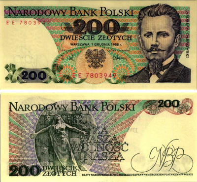 Польша 200 злотых 1988 Ярослав Домбровский, памятник погибшим во время Парижской коммуны Pick 144 c бумага UNC (пресс) 450-104-1