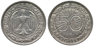 Германия 50 рейхспфеннигов 1928 F KM 49, J. 324 никель 4121-817