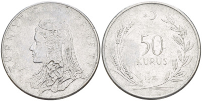 Турция 50 курушей 1976 Анатолийская невеста KM 899 нержавеющая сталь 87-353
