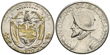 Панама 1/10 бальбоа 1970  KM 10 медь плакированная медно-никелем  aUNC  4609-851