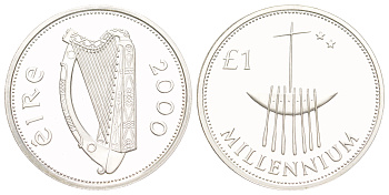 Ирландия 1 фунт 2000 Миллениум KM P1 серебро BU 441-435