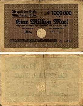ГЕРМАНИЯ 1000000 МАРОК 1923 АВГУСТ 1923, ГОРОД АЛЬТЕНБУРГ В ТЮРИНГИИ, НОТГЕЛЬД бумага 444-147-1