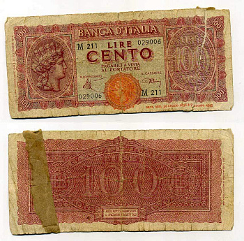 Италия 100 лир 1944 Pick 75a 6266-44-2-2