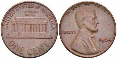 США 1 ЦЕНТ 1964 ЛИНКОЛЬН KM 201 медь цинк 105-641