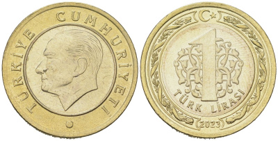 Турция 1 лира 2023 KM 1575 биметалл UNC 3334-213