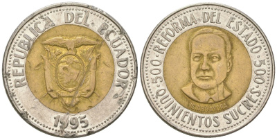Эквадор 500 сукре 1995 Государственная реформа KM 97 биметалл 4611-732