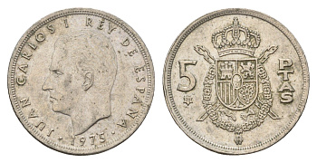 Испания 5 песет 1975 (78) Хуан Карлос I (1975-2014) KM 807 медно-никель 4673-955