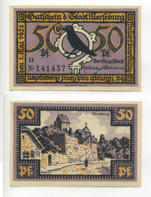 МЕРЗЕБУРГ 50 ПФЕННИГОВ 1921 НОТГЕЛЬД, 1 МАЯ 1921, ЗЕМЛЯ САКСОНИЯ-АНХАЛЬТ, БУКВА U Grabowski 884.2b бумага 7217-52-5